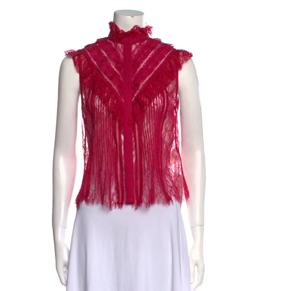 Alice + Olivia Vibrant Red Lace Blouse